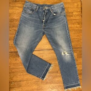 Levi’s 501 XX Classic Blue Cropped Stretch Distressed Jeans